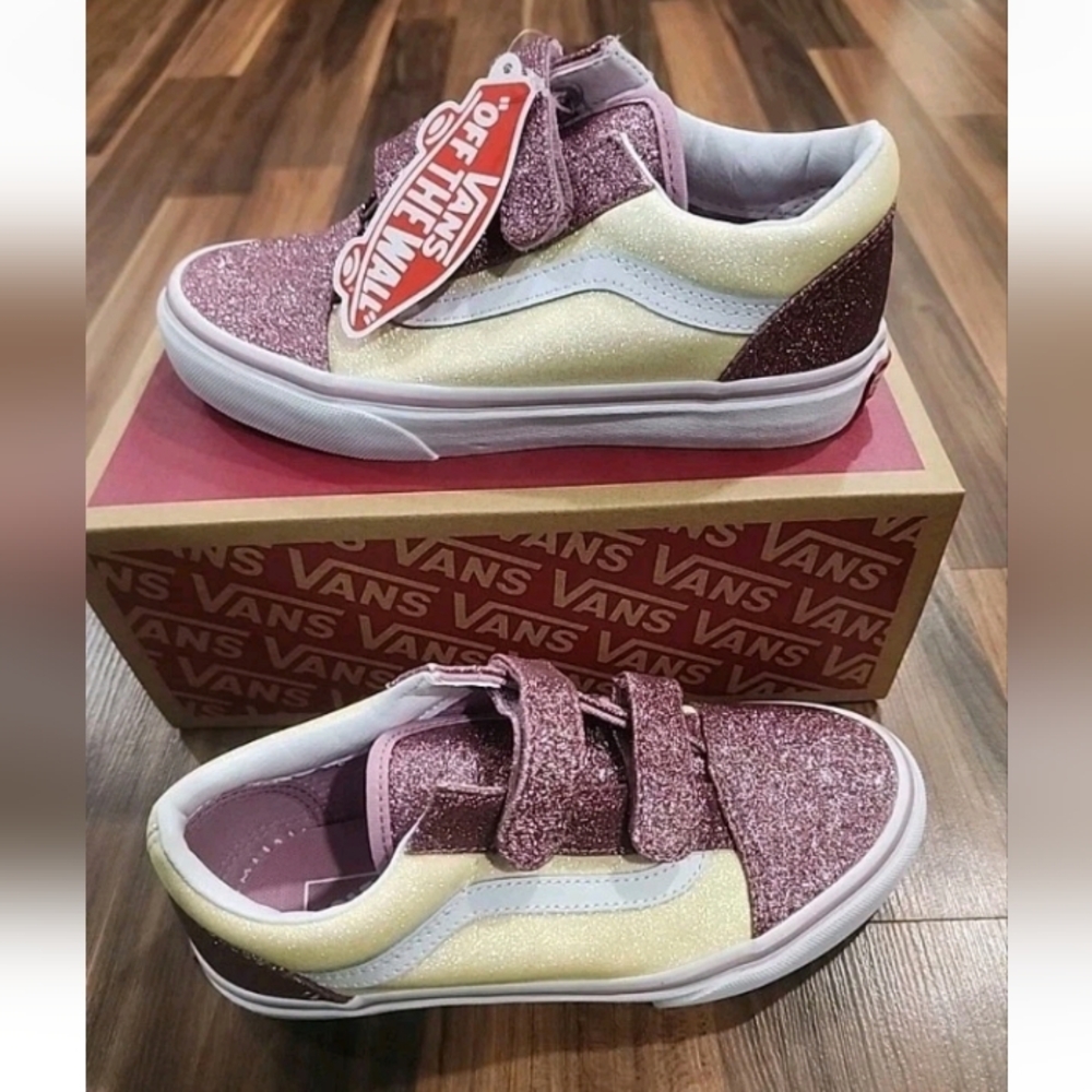 Vans Kids Old Skool Shoes Glitter Two Tone 3 Kids Pink Hook & Latch